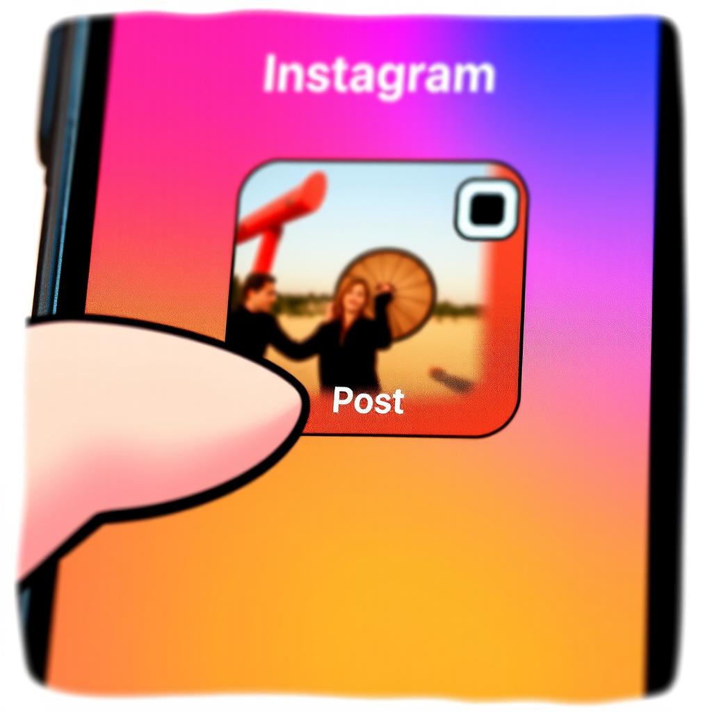 An illustration showcasing a close-up view of a smartphone screen displaying the Instagram interface