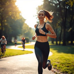 A dynamic scene of a lady engaging in sports at a lively park