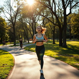 A dynamic scene of a lady engaging in sports at a lively park