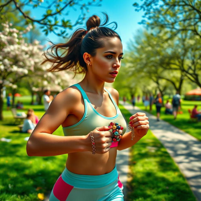 A captivating scene of a lady engaged in sports at a scenic park