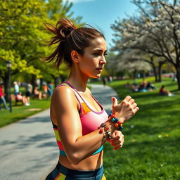 A captivating scene of a lady engaged in sports at a scenic park