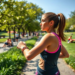 A captivating scene of a lady engaged in sports at a scenic park