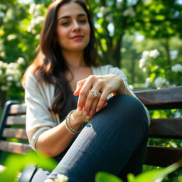 A serene scene of a lady enjoying a peaceful moment in the park