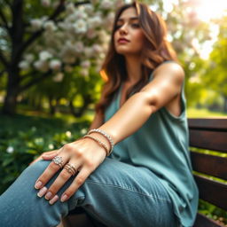 A serene scene of a lady enjoying a peaceful moment in the park