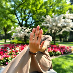 A serene scene of a lady enjoying a peaceful moment in the park