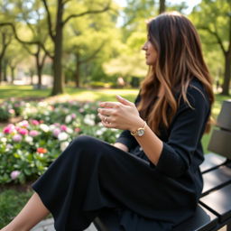 A tranquil scene of a lady enjoying a quiet moment in the park