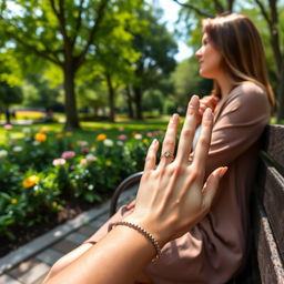 A tranquil scene of a lady enjoying a quiet moment in the park