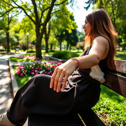 A tranquil scene of a lady enjoying a quiet moment in the park