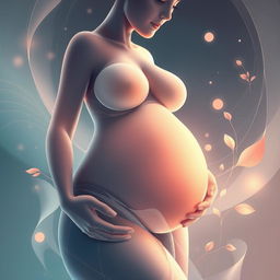 A captivating digital artwork of a pregnant woman, designed with a futuristic and stylized aesthetic