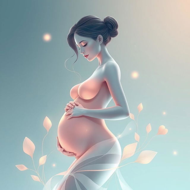 A captivating digital artwork of a pregnant woman, designed with a futuristic and stylized aesthetic