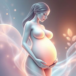A captivating digital artwork of a pregnant woman, designed with a futuristic and stylized aesthetic
