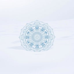 A stunning mandala art piece set in a serene white snow world, featuring intricate geometric patterns swirling in various sizes