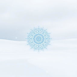 A stunning mandala art piece set in a serene white snow world, featuring intricate geometric patterns swirling in various sizes