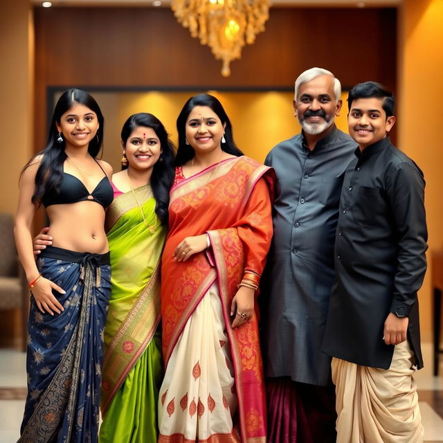 A lively Indian family portrait featuring five members