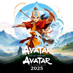 A captivating teaser poster for 'Avatar: The Last Airbender (2025)', featuring Aang, the last Airbender, in a dynamic airbending pose, surrounded by swirling winds that accentuate his movement