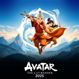 A captivating teaser poster for 'Avatar: The Last Airbender (2025)', featuring Aang, the last Airbender, in a dynamic airbending pose, surrounded by swirling winds that accentuate his movement