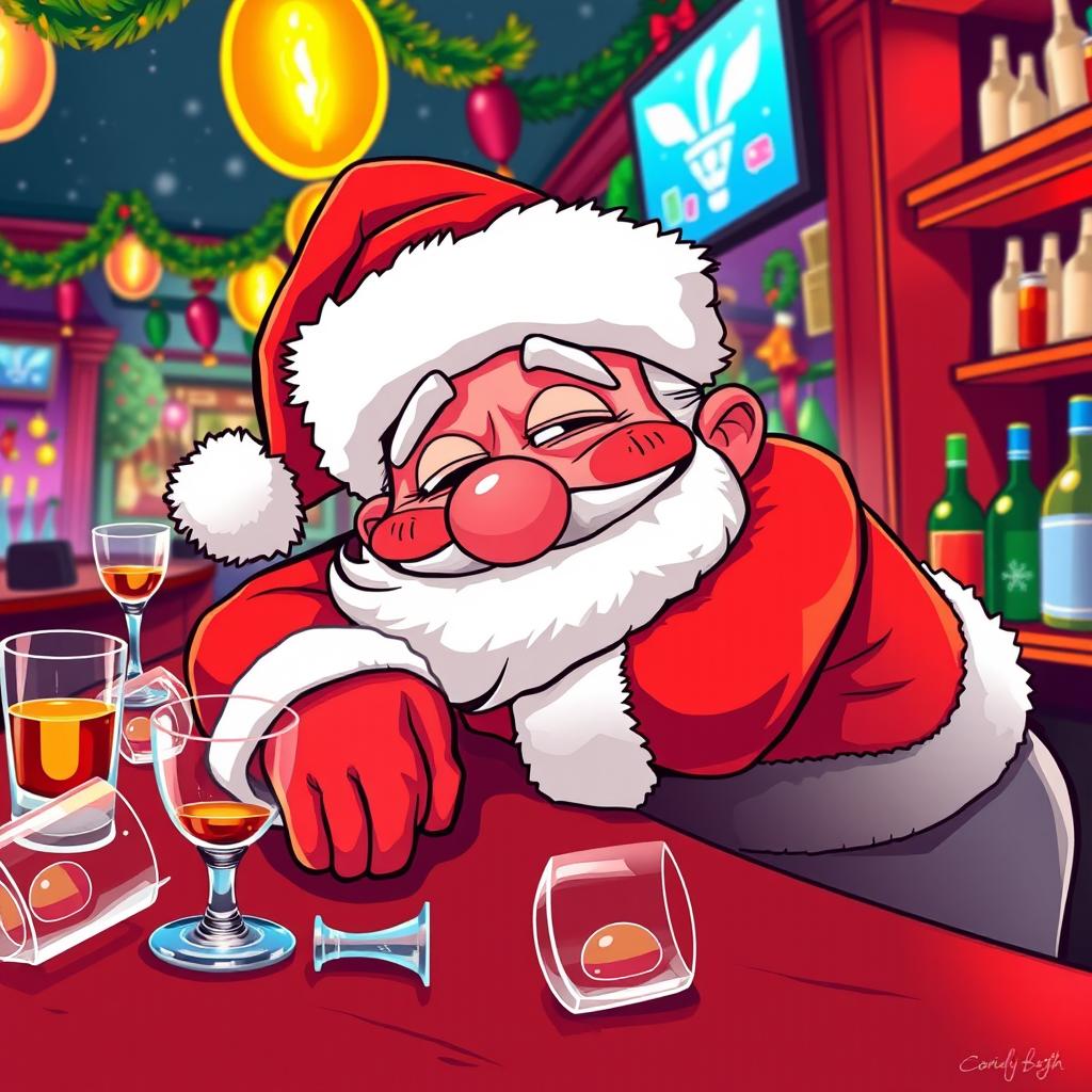 A humorous scene featuring the Pepe meme character dressed as Santa Claus, depicted in a vibrant vector art style