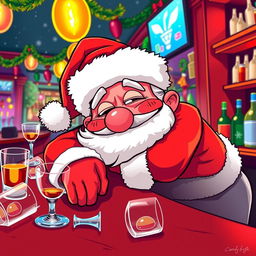 A humorous scene featuring the Pepe meme character dressed as Santa Claus, depicted in a vibrant vector art style
