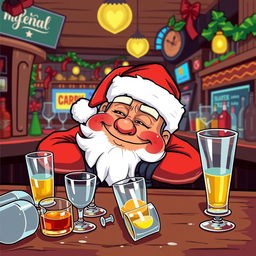 A humorous scene featuring the Pepe meme character dressed as Santa Claus, depicted in a vibrant vector art style