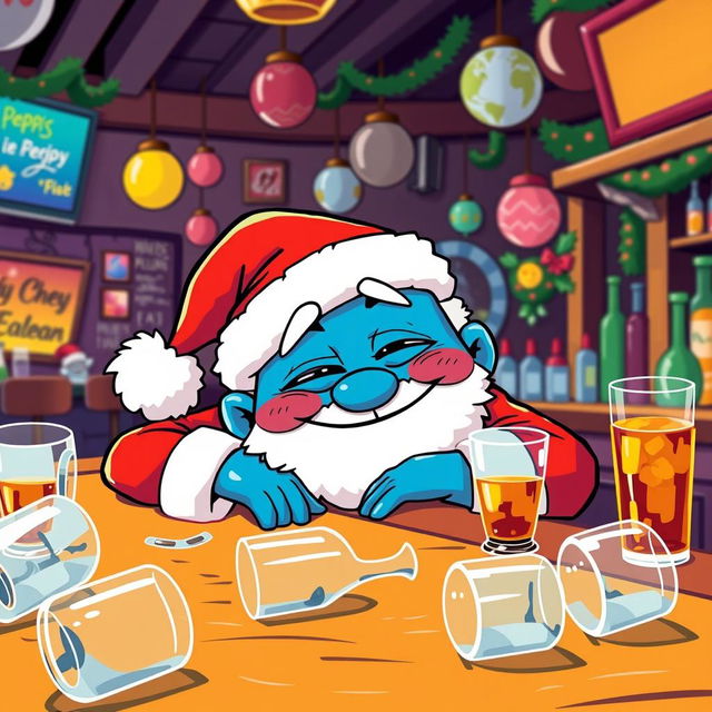 A humorous scene featuring the Pepe meme character dressed as Santa Claus, depicted in a vibrant vector art style