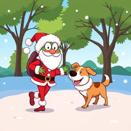 A whimsical and colorful vector-style illustration featuring the iconic Pepe the Frog character dressed as Santa Claus, complete with a red suit and a fluffy white hat