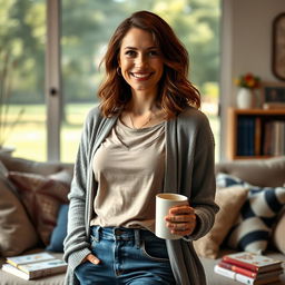 A captivating portrait of a 39-year-old woman named Hannah, embodying her essence of having a soft heart and a strong mind
