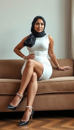 A stunning, stylish European teacher in her 40s with white skin, showcasing a voluptuous figure
