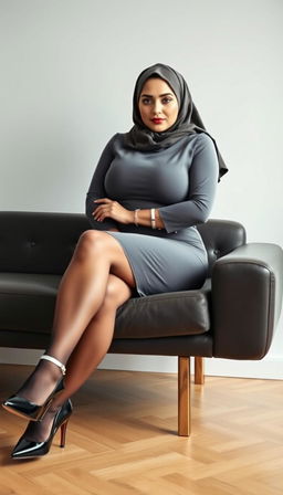 A stunning, stylish European teacher in her 40s with white skin, showcasing a voluptuous figure