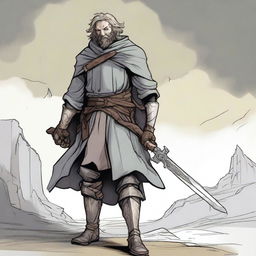 This is a high-quality comic illustration of a scruffy, homeless knight from a fantasy world reminiscent of DnD