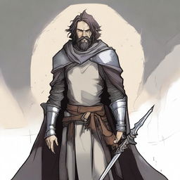 This is a high-quality comic illustration of a scruffy, homeless knight from a fantasy world reminiscent of DnD