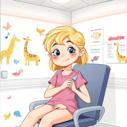 Une illustration d'une fillette de 7 ans aux cheveux blonds, s'administrant une injection d'insuline dans un cabinet à l'hôpital