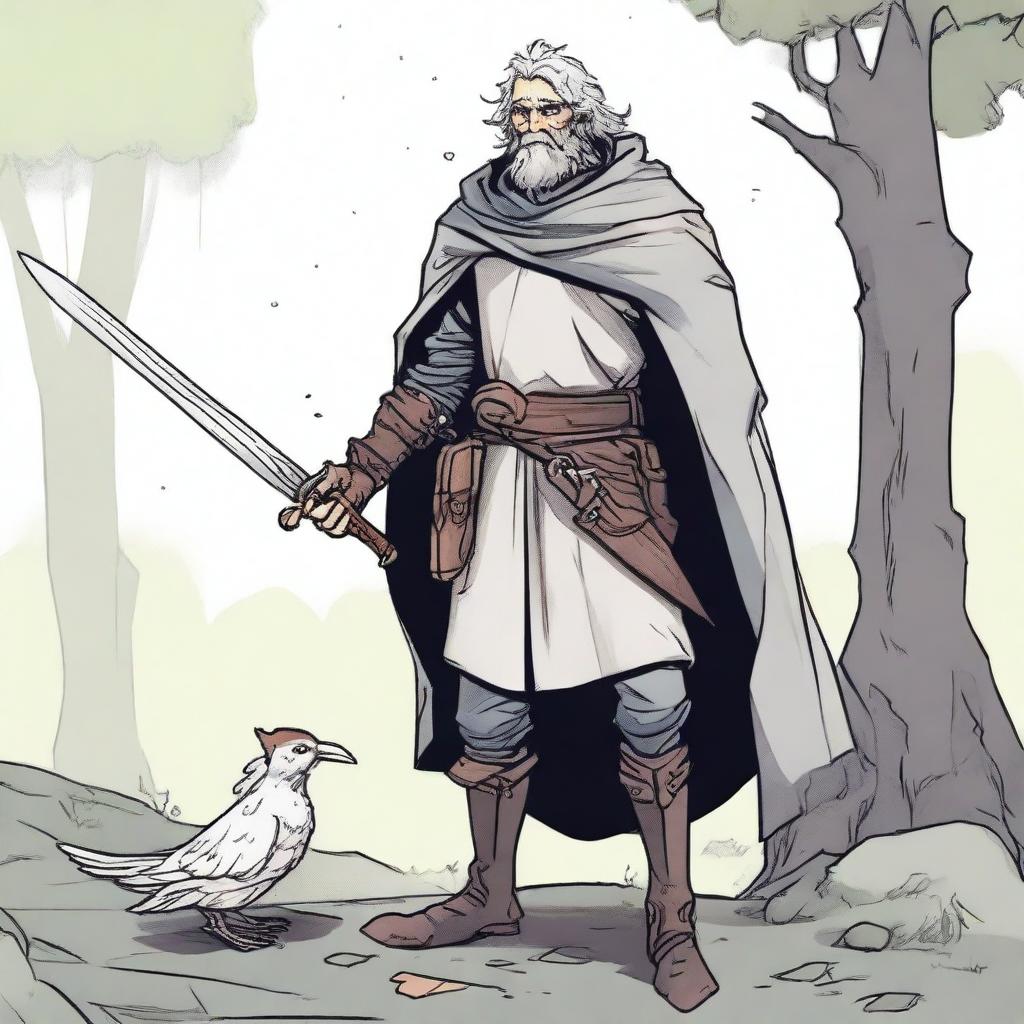 This is a high-quality comic illustration of a scruffy, homeless knight from a fantasy world akin to DnD