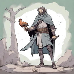 This is a high-quality comic illustration of a scruffy, homeless knight from a fantasy world akin to DnD