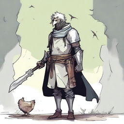 This is a high-quality comic illustration of a scruffy, homeless knight from a fantasy world akin to DnD