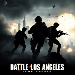 An intense teaser poster for 'Battle Los Angeles (2011)', showcasing a dramatic scene of a devastated Los Angeles skyline under siege