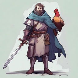 This is a high-quality illustration of a scruffy, homeless knight from a fantasy world reminiscent of DnD