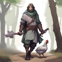 This is a high-quality illustration of a scruffy, homeless knight from a fantasy world reminiscent of DnD