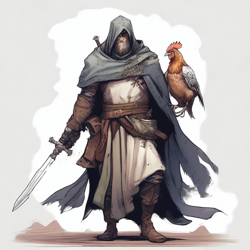 A high-quality illustration depicts a scruffy, homeless knight from a fantasy world akin to DnD