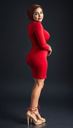 A beautiful European woman, 43 years old with white skin, depicted as a busty teacher