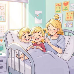 Une illustration d'une fillette de 7 ans diabétique aux cheveux blonds brillants, allongée dans son lit d'hôpital