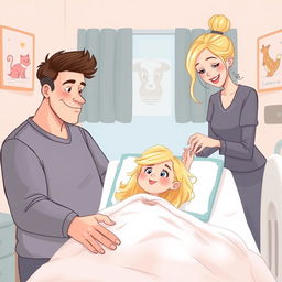 Une illustration d'une fillette de 7 ans diabétique aux cheveux blonds brillants, allongée dans son lit d'hôpital