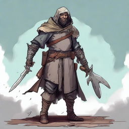 A high-quality illustration captures a scruffy, homeless knight from a fantasy world similar to DnD