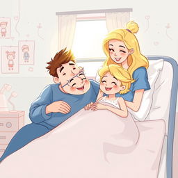 Une illustration d'une fillette de 7 ans diabétique aux cheveux blonds brillants, allongée dans son lit d'hôpital