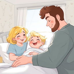 Une illustration d'une fillette de 7 ans diabétique aux cheveux blonds brillants, allongée dans son lit d'hôpital