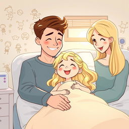 Une illustration d'une fillette de 7 ans diabétique aux cheveux blonds brillants, allongée dans son lit d'hôpital