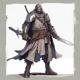 A high-quality illustration presents a scruffy, homeless knight from a fantasy world reminiscent of DnD