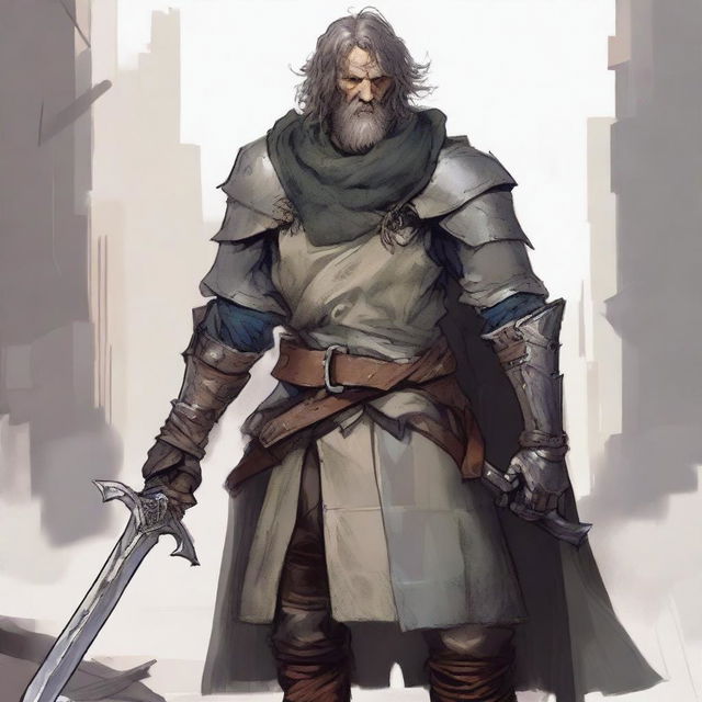 A high-quality illustration presents a scruffy, homeless knight from a fantasy world reminiscent of DnD