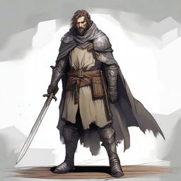 A high-quality illustration presents a scruffy, homeless knight from a fantasy world reminiscent of DnD