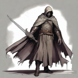 A high-quality illustration depicts a scruffy, homeless knight from a fantasy world reminiscent of DnD