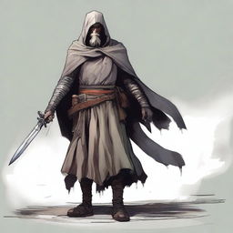 A high-quality illustration depicts a scruffy, homeless knight from a fantasy world reminiscent of DnD